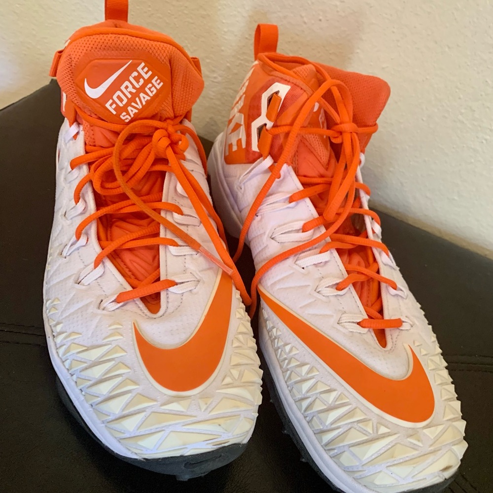 NIKE Force Savage 13.5 cleats Excellent condition barely worn orange & w…